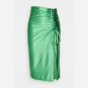 Forever 21 emerald green satin front high slit skirt Sz- Large
